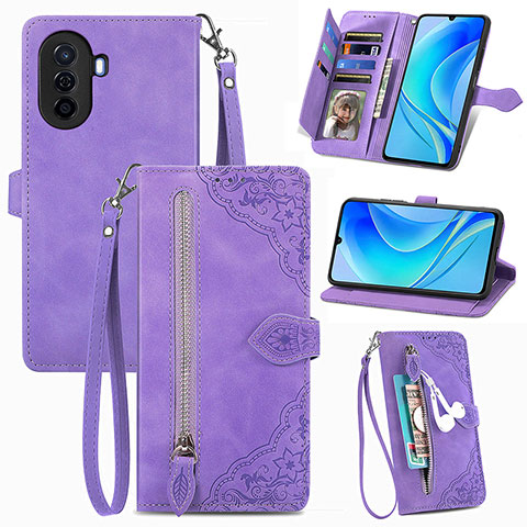 Funda de Cuero Cartera con Soporte Carcasa S06D para Huawei Nova Y70 Plus Morado