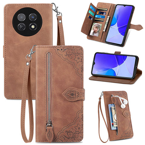 Funda de Cuero Cartera con Soporte Carcasa S06D para Huawei Nova Y91 Marron