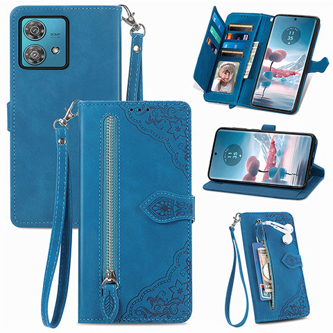 Funda de Cuero Cartera con Soporte Carcasa S06D para Motorola Moto Edge 40 Neo 5G Azul