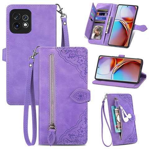 Funda de Cuero Cartera con Soporte Carcasa S06D para Motorola Moto Edge 40 Pro 5G Morado