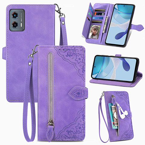 Funda de Cuero Cartera con Soporte Carcasa S06D para Motorola Moto G 5G (2023) Morado