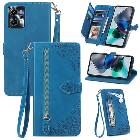 Funda de Cuero Cartera con Soporte Carcasa S06D para Motorola Moto G13 Azul