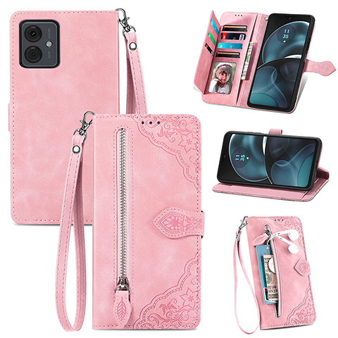 Funda de Cuero Cartera con Soporte Carcasa S06D para Motorola Moto G14 Rosa