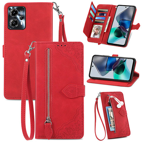 Funda de Cuero Cartera con Soporte Carcasa S06D para Motorola Moto G23 Rojo