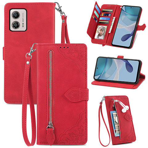 Funda de Cuero Cartera con Soporte Carcasa S06D para Motorola Moto G53 5G Rojo