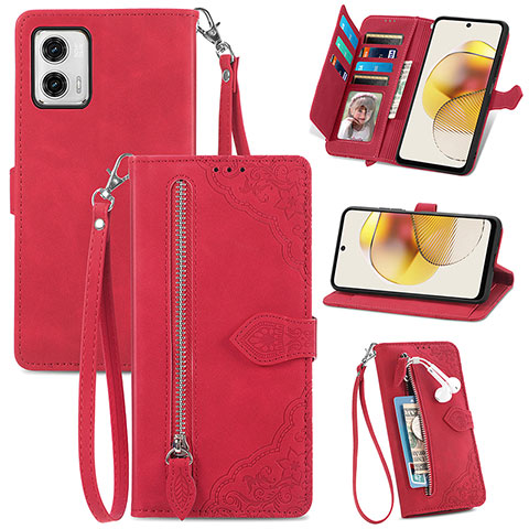 Funda de Cuero Cartera con Soporte Carcasa S06D para Motorola Moto G73 5G Rojo