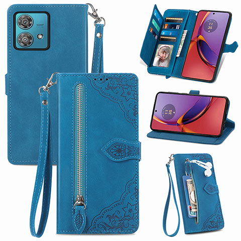 Funda de Cuero Cartera con Soporte Carcasa S06D para Motorola Moto G84 5G Azul