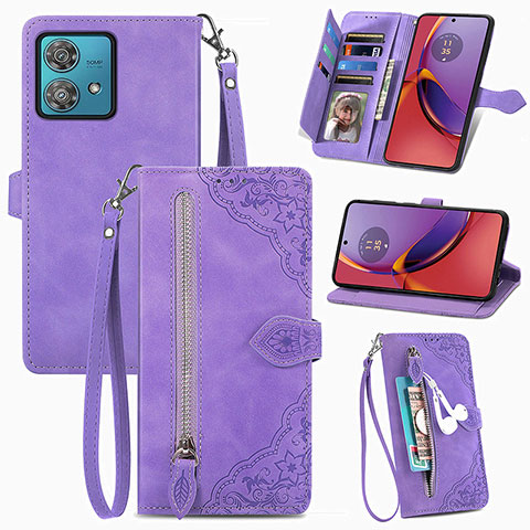 Funda de Cuero Cartera con Soporte Carcasa S06D para Motorola Moto G84 5G Morado