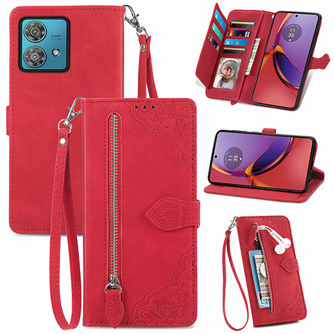 Funda de Cuero Cartera con Soporte Carcasa S06D para Motorola Moto G84 5G Rojo