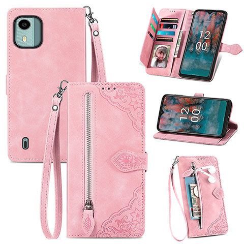 Funda de Cuero Cartera con Soporte Carcasa S06D para Nokia C12 Plus Rosa