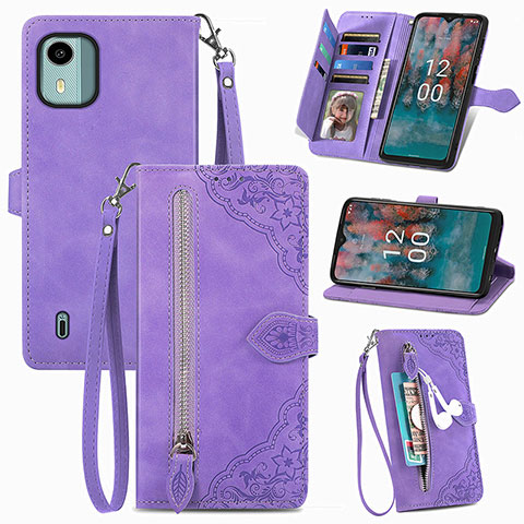 Funda de Cuero Cartera con Soporte Carcasa S06D para Nokia C12 Pro Morado