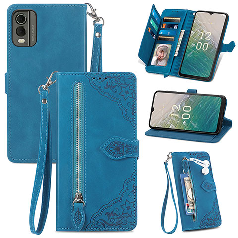 Funda de Cuero Cartera con Soporte Carcasa S06D para Nokia C210 Azul