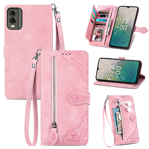 Funda de Cuero Cartera con Soporte Carcasa S06D para Nokia C210 Rosa