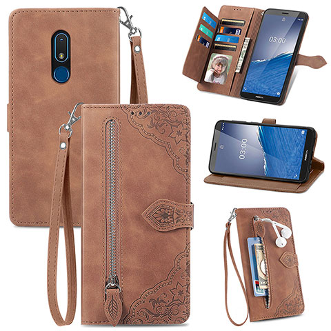 Funda de Cuero Cartera con Soporte Carcasa S06D para Nokia C3 Marron