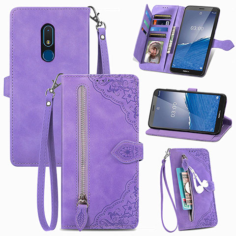 Funda de Cuero Cartera con Soporte Carcasa S06D para Nokia C3 Morado