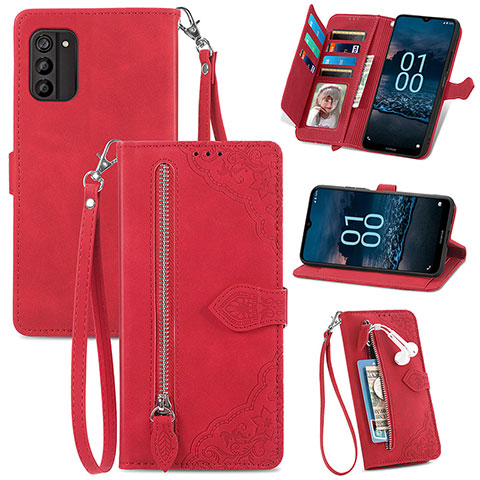 Funda de Cuero Cartera con Soporte Carcasa S06D para Nokia G100 Rojo