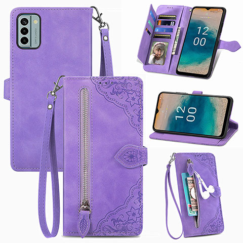 Funda de Cuero Cartera con Soporte Carcasa S06D para Nokia G22 Morado