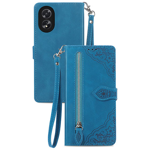 Funda de Cuero Cartera con Soporte Carcasa S06D para Oppo A18 Azul