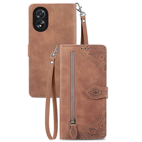 Funda de Cuero Cartera con Soporte Carcasa S06D para Oppo A18 Marron