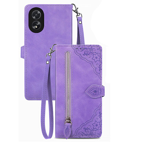 Funda de Cuero Cartera con Soporte Carcasa S06D para Oppo A18 Morado