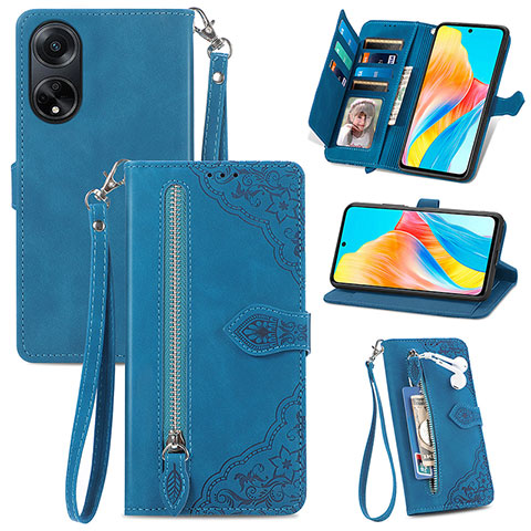 Funda de Cuero Cartera con Soporte Carcasa S06D para Oppo A98 5G Azul