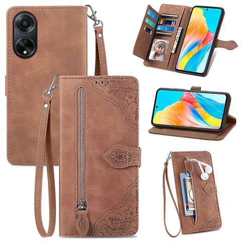 Funda de Cuero Cartera con Soporte Carcasa S06D para Oppo A98 5G Marron