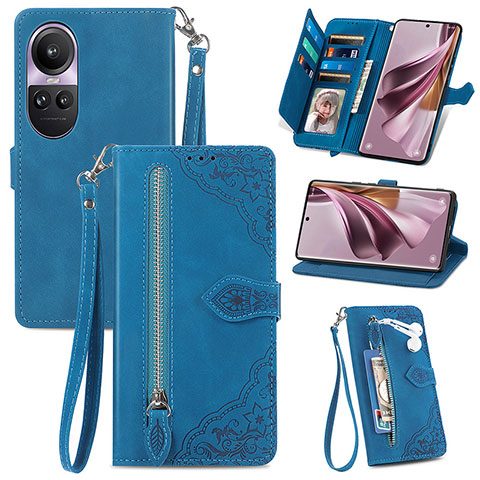 Funda de Cuero Cartera con Soporte Carcasa S06D para Oppo Reno10 5G Azul