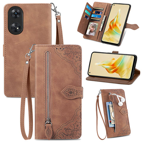 Funda de Cuero Cartera con Soporte Carcasa S06D para Oppo Reno8 T 4G Marron