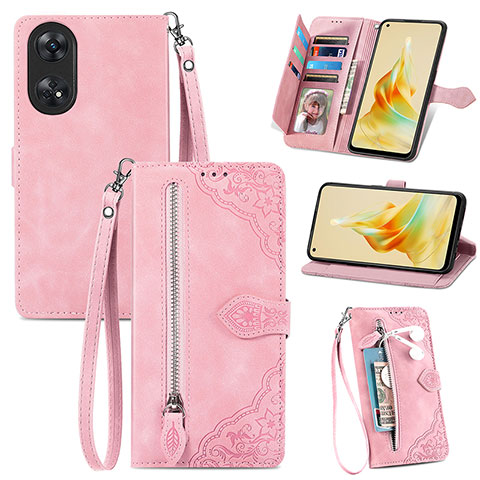 Funda de Cuero Cartera con Soporte Carcasa S06D para Oppo Reno8 T 4G Rosa