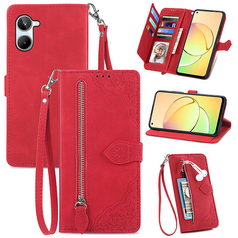 Funda de Cuero Cartera con Soporte Carcasa S06D para Realme 10 4G Rojo