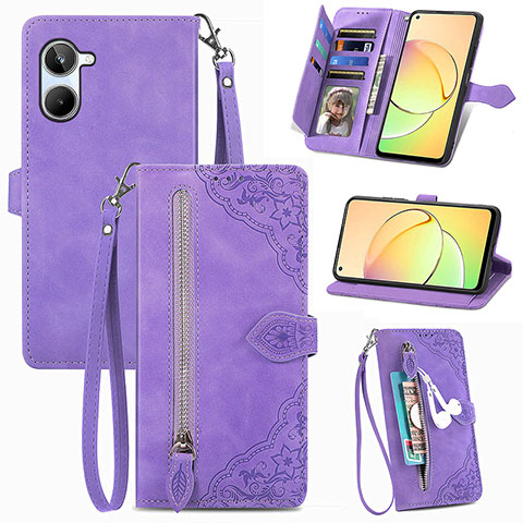 Funda de Cuero Cartera con Soporte Carcasa S06D para Realme 10 Pro 5G Morado