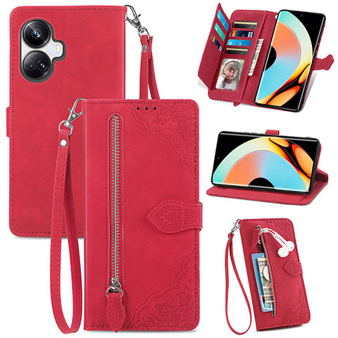 Funda de Cuero Cartera con Soporte Carcasa S06D para Realme 10 Pro+ Plus 5G Rojo