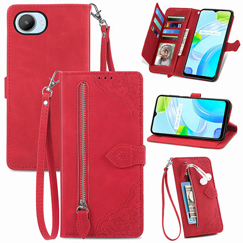 Funda de Cuero Cartera con Soporte Carcasa S06D para Realme C30s Rojo