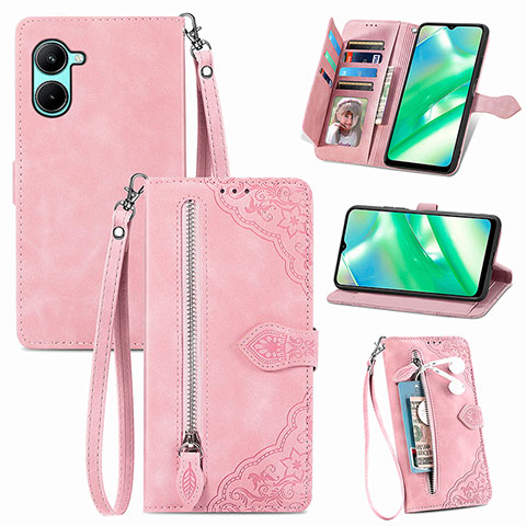 Funda de Cuero Cartera con Soporte Carcasa S06D para Realme C33 (2023) Rosa