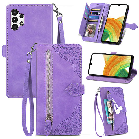 Funda de Cuero Cartera con Soporte Carcasa S06D para Samsung Galaxy A13 4G Morado