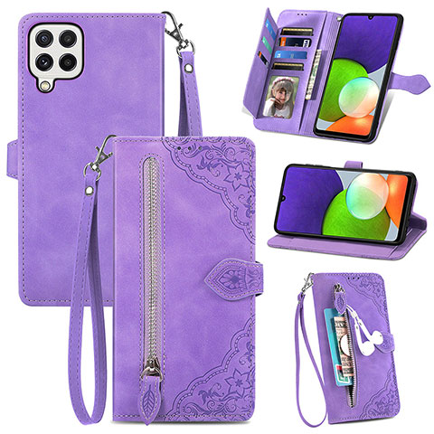 Funda de Cuero Cartera con Soporte Carcasa S06D para Samsung Galaxy A22 4G Morado