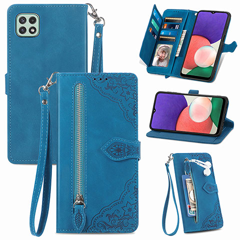 Funda de Cuero Cartera con Soporte Carcasa S06D para Samsung Galaxy A22 5G Azul