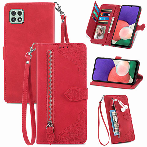 Funda de Cuero Cartera con Soporte Carcasa S06D para Samsung Galaxy A22 5G Rojo