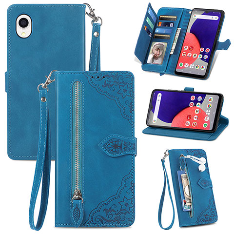 Funda de Cuero Cartera con Soporte Carcasa S06D para Samsung Galaxy A22 5G SC-56B Azul