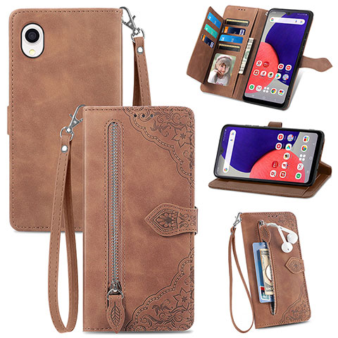 Funda de Cuero Cartera con Soporte Carcasa S06D para Samsung Galaxy A22 5G SC-56B Marron