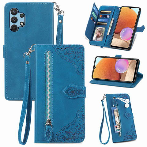 Funda de Cuero Cartera con Soporte Carcasa S06D para Samsung Galaxy A32 4G Azul