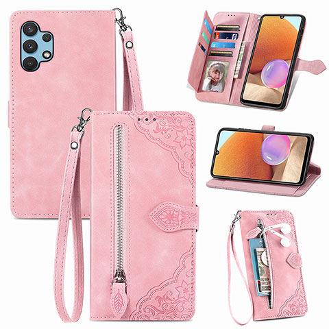 Funda de Cuero Cartera con Soporte Carcasa S06D para Samsung Galaxy A32 4G Rosa