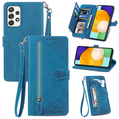 Funda de Cuero Cartera con Soporte Carcasa S06D para Samsung Galaxy A52 4G Azul