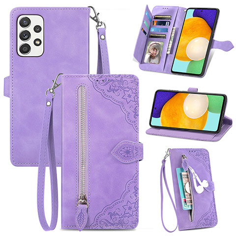 Funda de Cuero Cartera con Soporte Carcasa S06D para Samsung Galaxy A52 4G Morado