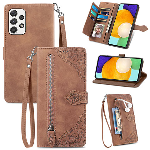 Funda de Cuero Cartera con Soporte Carcasa S06D para Samsung Galaxy A52s 5G Marron