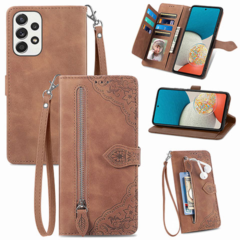 Funda de Cuero Cartera con Soporte Carcasa S06D para Samsung Galaxy A53 5G Marron