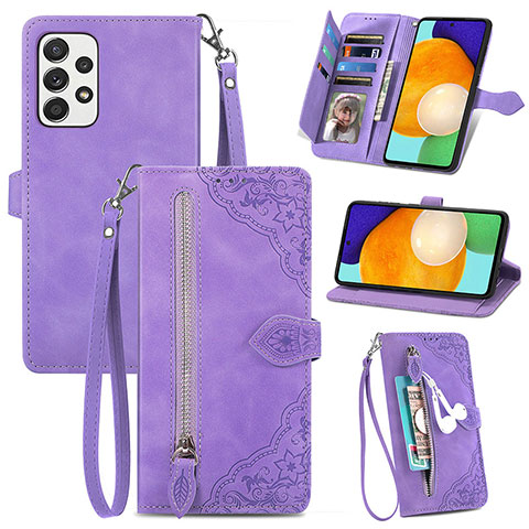 Funda de Cuero Cartera con Soporte Carcasa S06D para Samsung Galaxy A72 4G Morado