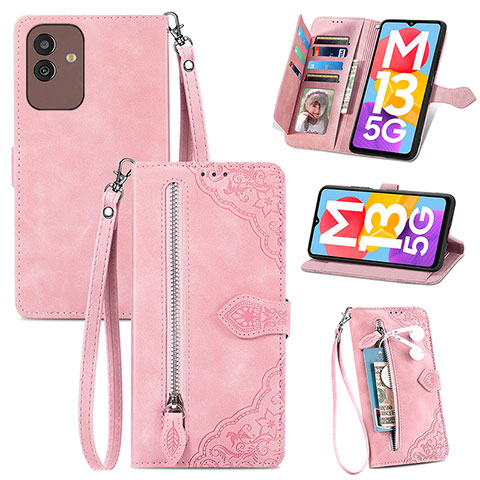 Funda de Cuero Cartera con Soporte Carcasa S06D para Samsung Galaxy M13 5G Rosa