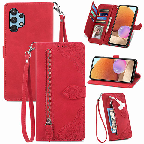 Funda de Cuero Cartera con Soporte Carcasa S06D para Samsung Galaxy M32 5G Rojo