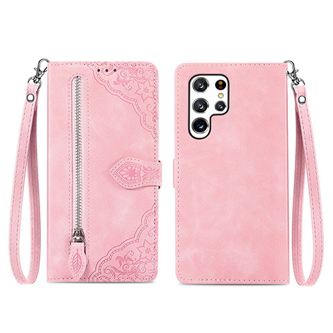 Funda de Cuero Cartera con Soporte Carcasa S06D para Samsung Galaxy S23 Ultra 5G Oro Rosa